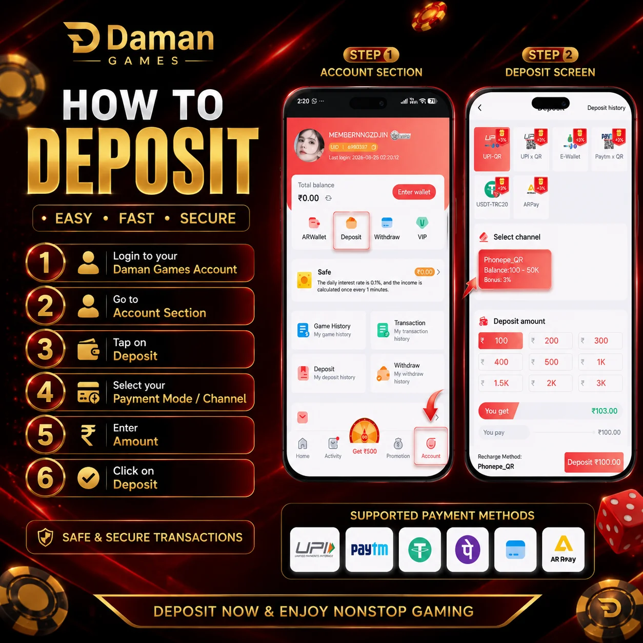 How to Deposit in Daman Games Wallet- Guide