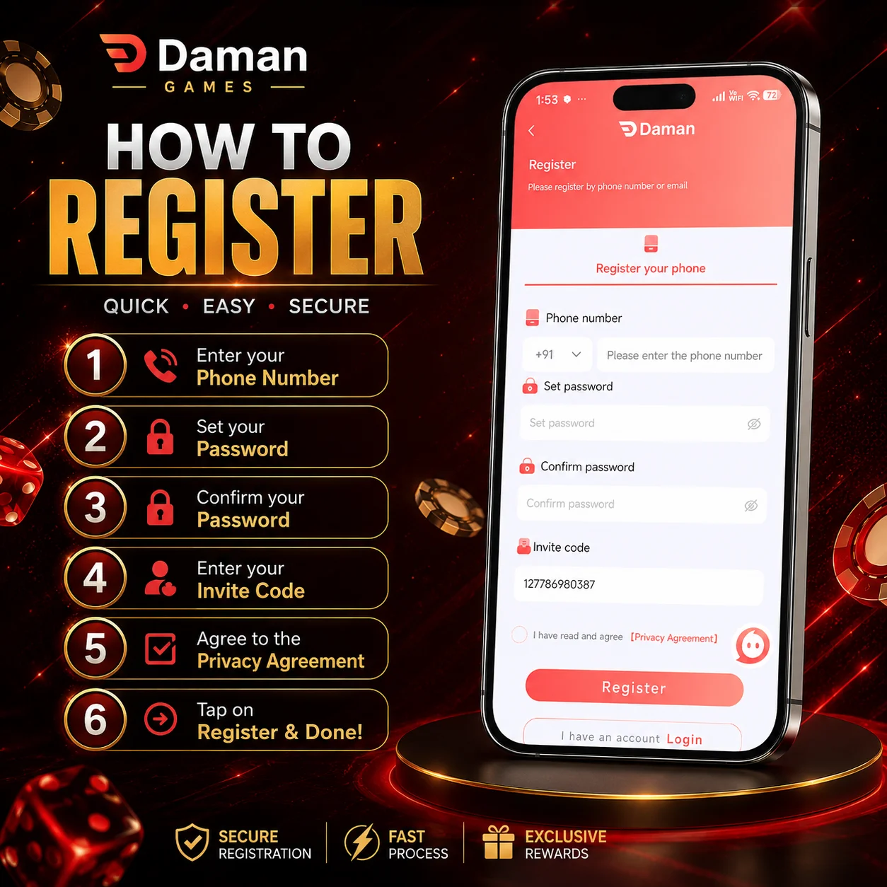 How to register in Daman Games